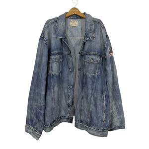 Polo Ralph Lauren Big & Tall USA Flag Denim Trucker Jean Jacket 4XB Hamsa Patch